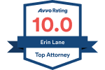 Avvo Rating 10.0 badge for Erin Lane Top Attorney