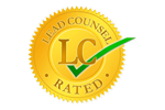 Lead Counsel Rated gold award seal with a green checkmark